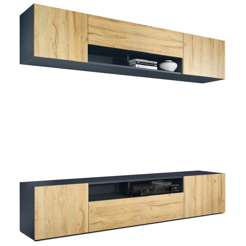 Mcalpine Entertainment Unit for TVs up to 60", Anthracite/Natural Oak