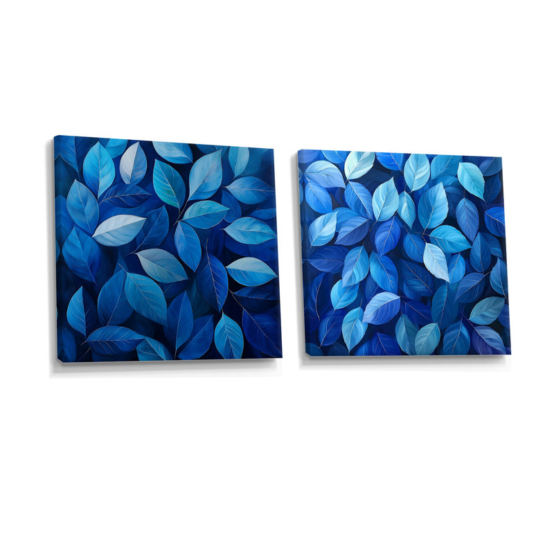 «Cobalt Leaves In Moon Light Collage I», art mural feuilles, art mural traditionnel sur toile 2 pièces, Ne s’applique pas