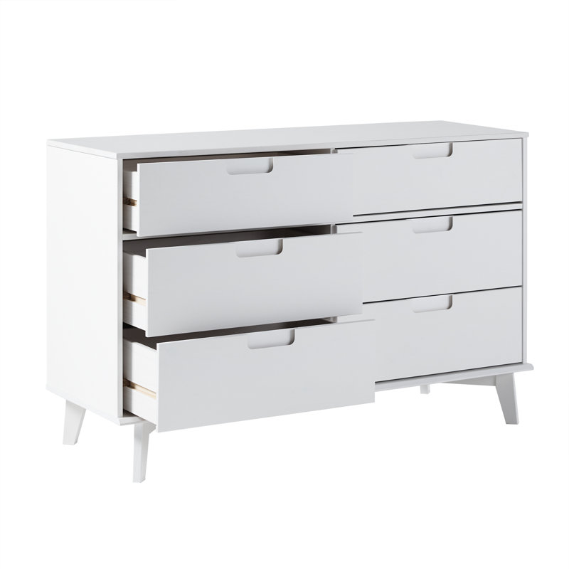 Yarber 6 Drawer Solid Wood Double Dresser, White