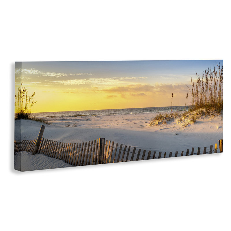 Panoramic Coastal Beach Sunrise Yellow Canvas Landscape Print