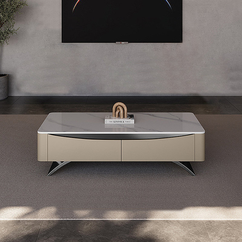 Table basse moderne en pierre frittée minimaliste, Gris