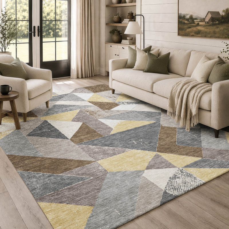 Machine Washable Indoor/Outdoor Chantille ACN2906 Geometric Rug, Mocha, 9' x 12'
