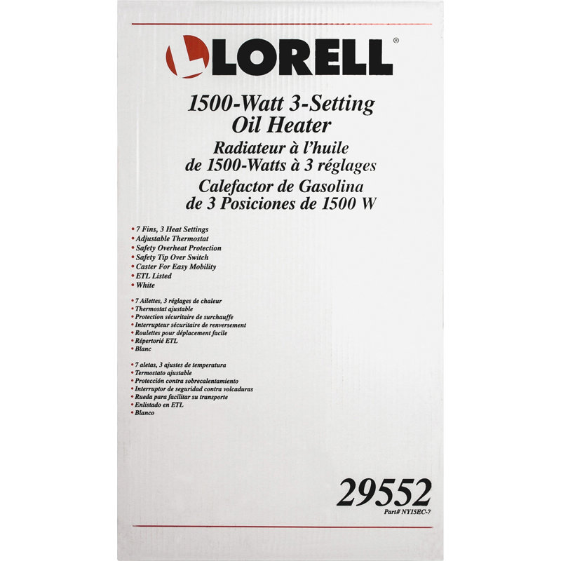 Lorell 1500 Watt 5200 BTU Electric Radiator Space Heater with Adjustable Thermostat