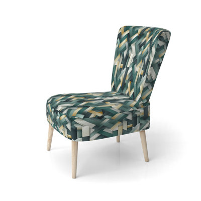 Green And Gold Geometric Chic Pattern - Upholstered Modern Side Chair, Modern Geometric Accent Chair