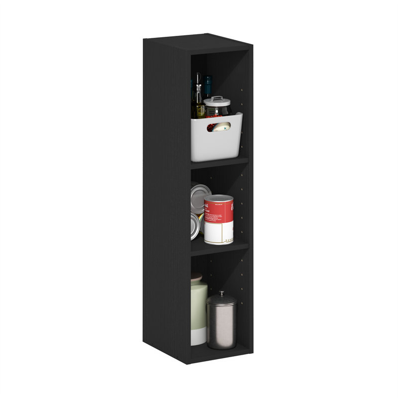 Furinno FULDA Book Shelf, 3-Tier Narrow Storage Cabinet, Bookcase with 8-In Width Storage Shelf, 9.3 x 7.9 x 31.5, for Living Room, Bedroom, Home Office, Blackwood