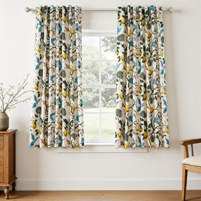 Fancy Hummingbird Patterned Room Darkening Curtain,Rod Pocket Back Tab Floral Drapes,Set of 2