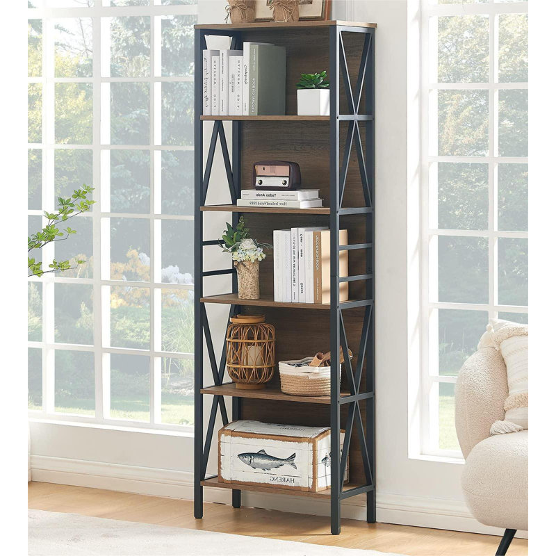 Vintage Brown 6-Tier Adjustable Industrial Bookshelf