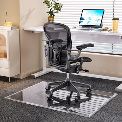 Beveled Edge Glass Chair Mat with Polished Edge Clear Office Chair Mat, Glides Smoothly, Suitable for Carpet or Hardwood Floors