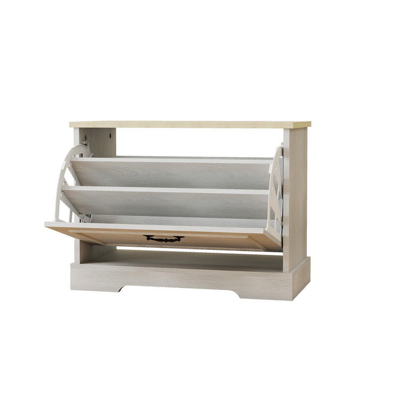 Shoe Storage Bench with 1 Flip Drawer and Adjustable Shelf, Small Shoe Cabinet for Entryway, Hallway, Bedroom-Antique White