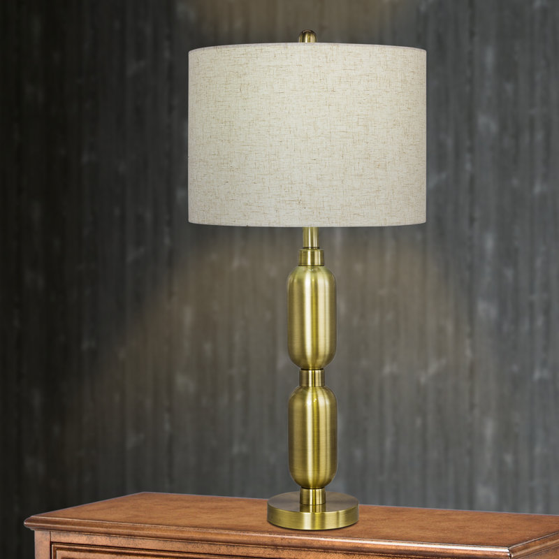 Metal Table Lamp, Antique Brass, Beige