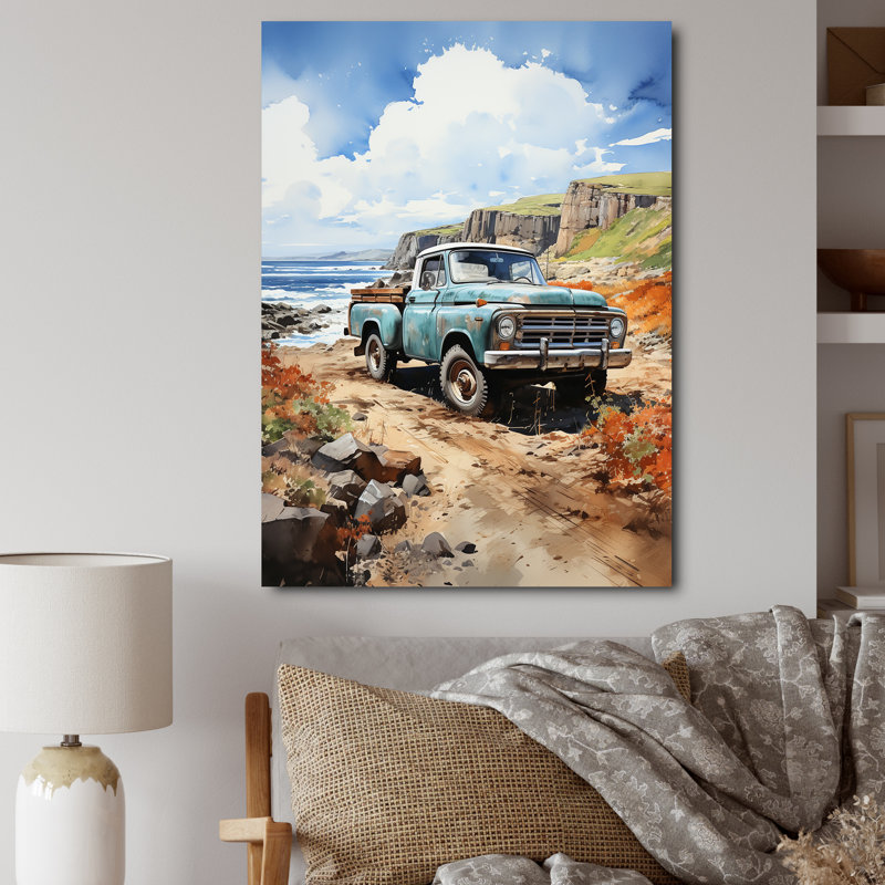 Taourirt Pickup Truck Coastal Harmony - Imprimé, H 32 po x l 16 po x P 1 po, Toile tendue