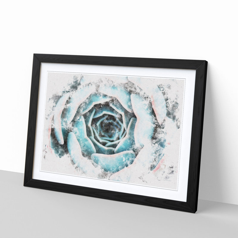 Pink & Green Succulent Plant - Picture Frame Painting Print, 62cm H x 87cm W x 2cm D, Black Framed