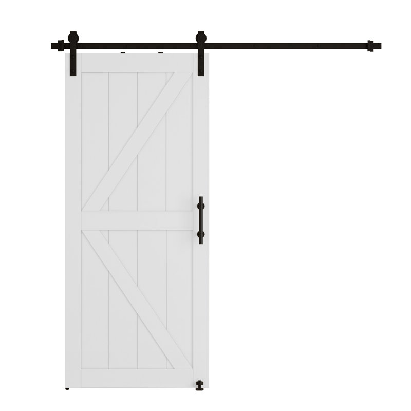 30 X 84 MDF White K-Shape Latticework Barn Door With Full Set Hardware (Includes Complete Slide Kit And Door Handle)
