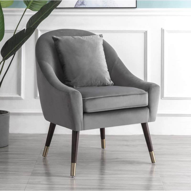 Giddings Velvet Barrel Chair, Grey