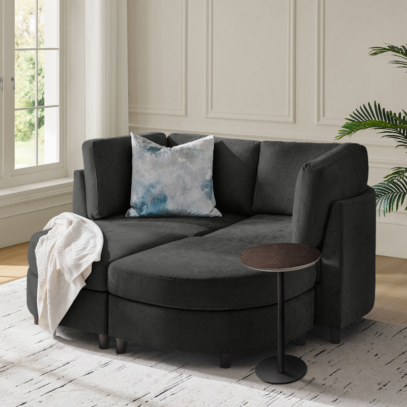 Taneiqua Modern 145.54cm W 2 Seater Chenille Sofa with Modular Design, Black