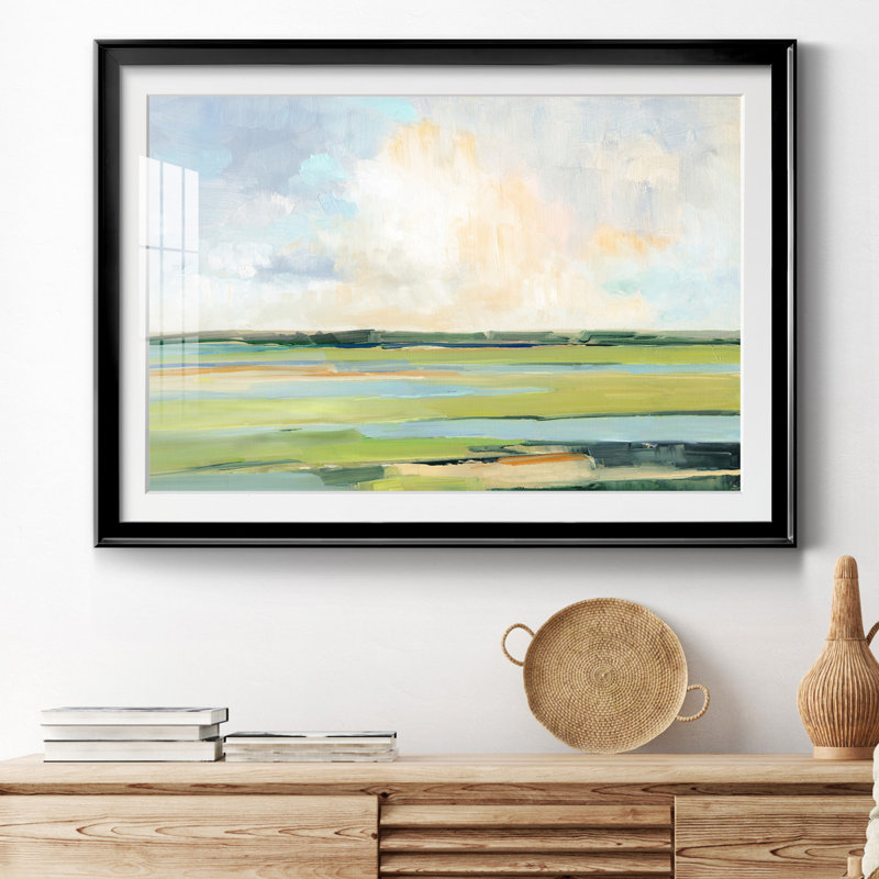 Pastel Horizon I - peinture encadrée, Impression encadrée avec passe-partout, H 26,5 po x l 36,5 po, Noir