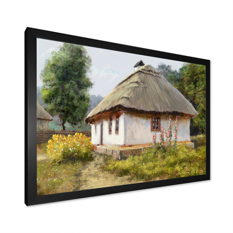 Vieux village champêtre Lanscape V - peinture sur toile, H 8 po x l 12 po x P 1 po, Cadre photo noir