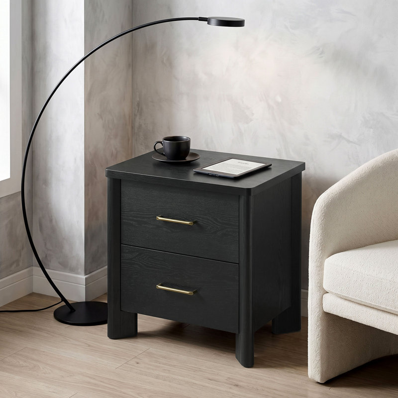 Table de chevet 2 tiroirs avec ports USB Heroux, Noir