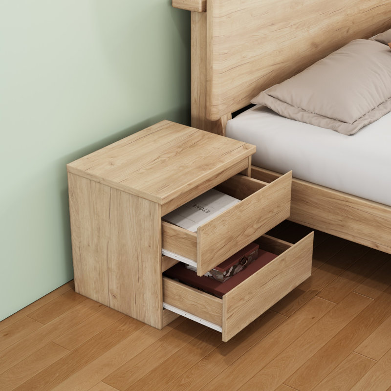 Wooden Nightstand with 2 Drawers, Natural