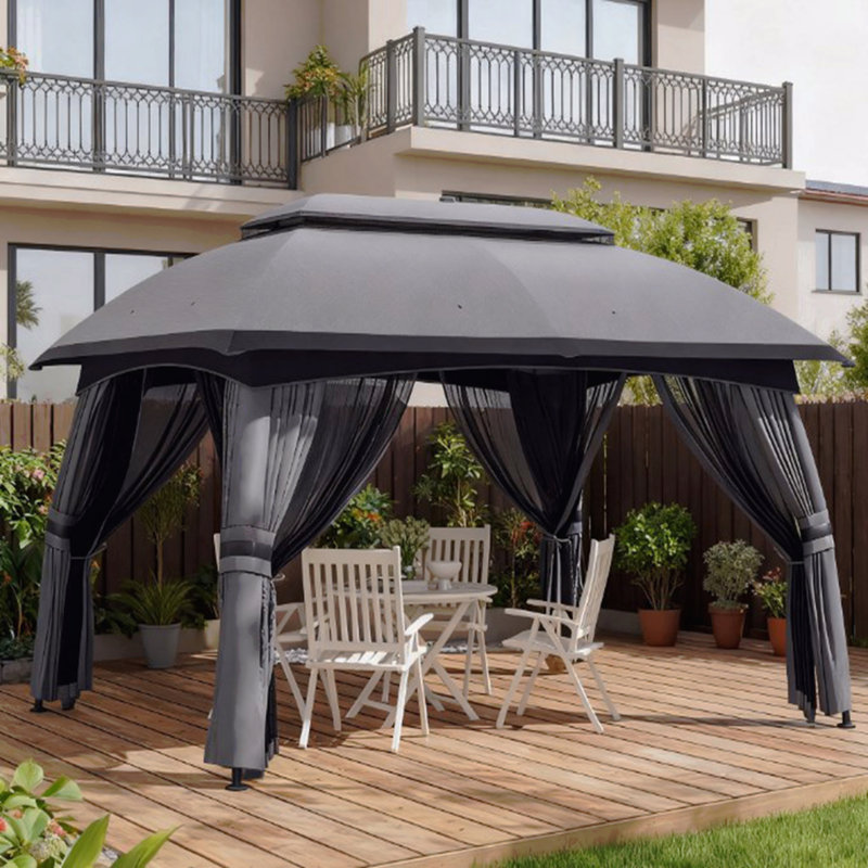 Gazebo, moustiquaire pour patio avec toit ventilé, Gris foncé