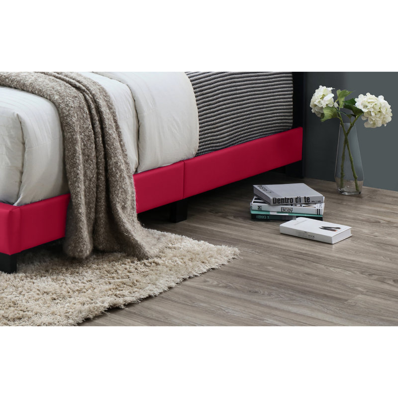 Structure de lit pleine grandeur moderne rose avec rails et revêtement - Assemblage simple, tissu de plateforme de chambre à coucher supplémentaire