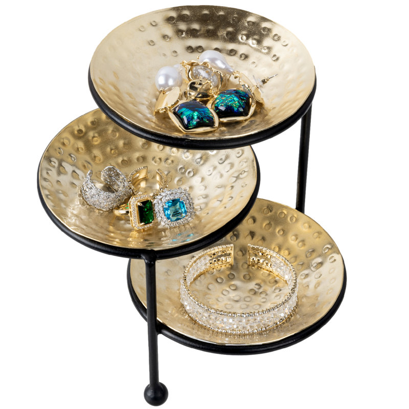 3 Tier Tabletop Black Gold Jewellery Stand
