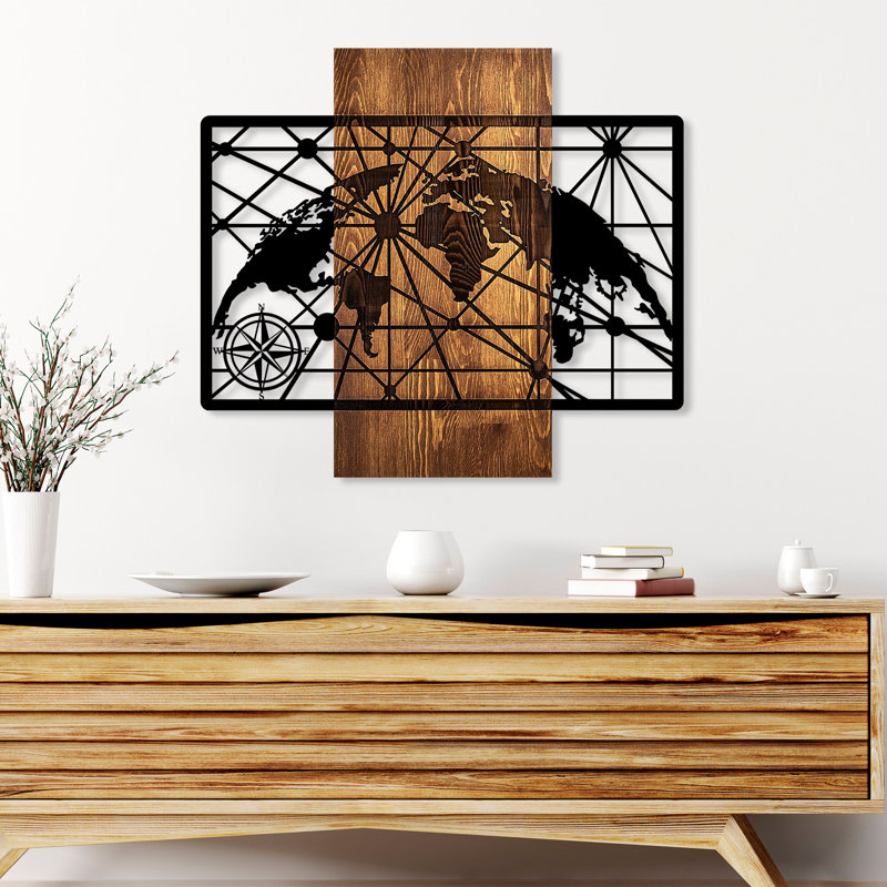 Elegant Decorative Wooden Wall Accessory, 22.4 x 25.2 inches | 100% Real Wood with Walnut & Black Finish, Thickness: 1.2 inches | Stylish Home Décor, Unique Color Variations, Easy Wall-Mount Design