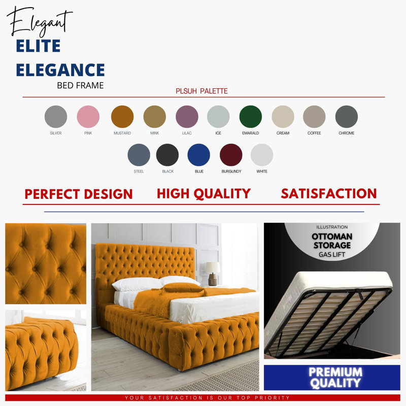 Elite Elegance Ambassador Ottoman Storage Bed - Premium Upholstered Velvet Bed Frame with Tall Headboard, Kingsize (5')