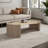 Coffee Table with Travertine Top and Light Wood Base, Living Room Table with Organic Modern Design, 57"