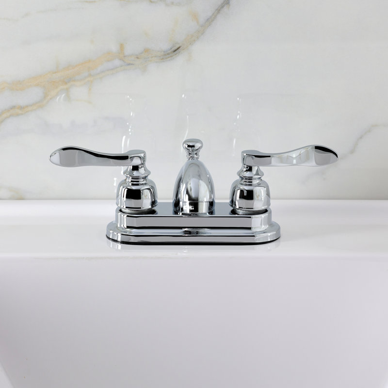 Kingston Brass NuWave French Two-Handle 3-Hole Deck Mount 4" Centerset Bathroom Faucet with Plastic Pop-Up, Polished Chrome