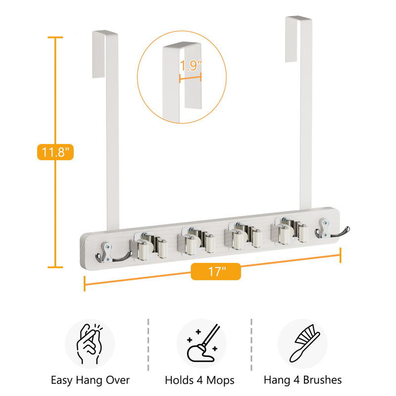 Over the Door Broom and Mop Holder, White