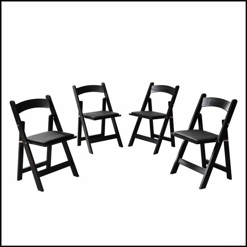 Chaise pliante rembourrée avec 4 coussins/étagère, gain de place et facile à transporter pour la salle à manger, Noir