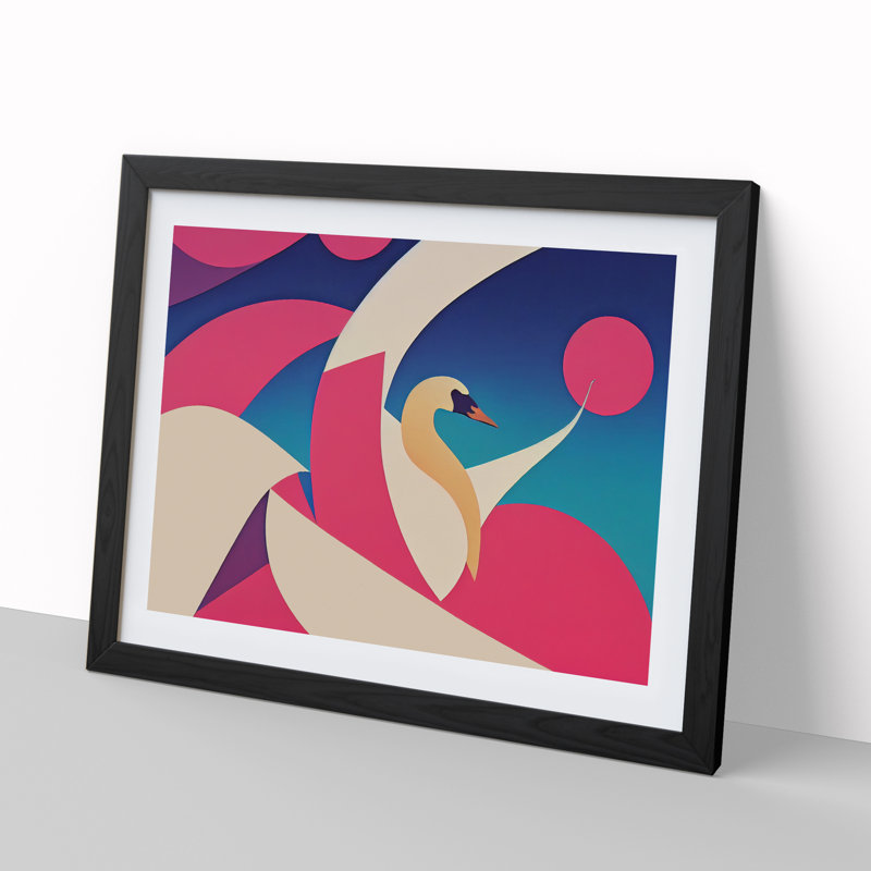 Swan Abstract Vol.3 - Single Picture Frame Print, 46cm H x 64cm W x 2cm D, Black Framed