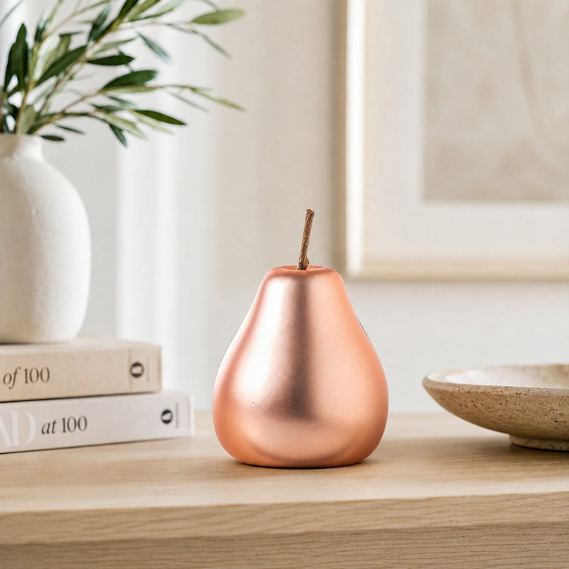 Ceramic Pear Figurine Matte Finish Rose Gold-6.25"H
