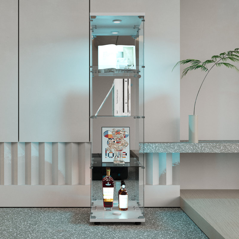 Vitrine 64,56 "avec lumière DEL, vitrine vitrée avec dossier en miroir, Blanc