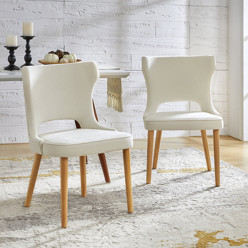Piscoya 21.5''W Mid-century Modern Upholstered Dining Chairs With Solid Wood Legs (Set of 2), Ivory