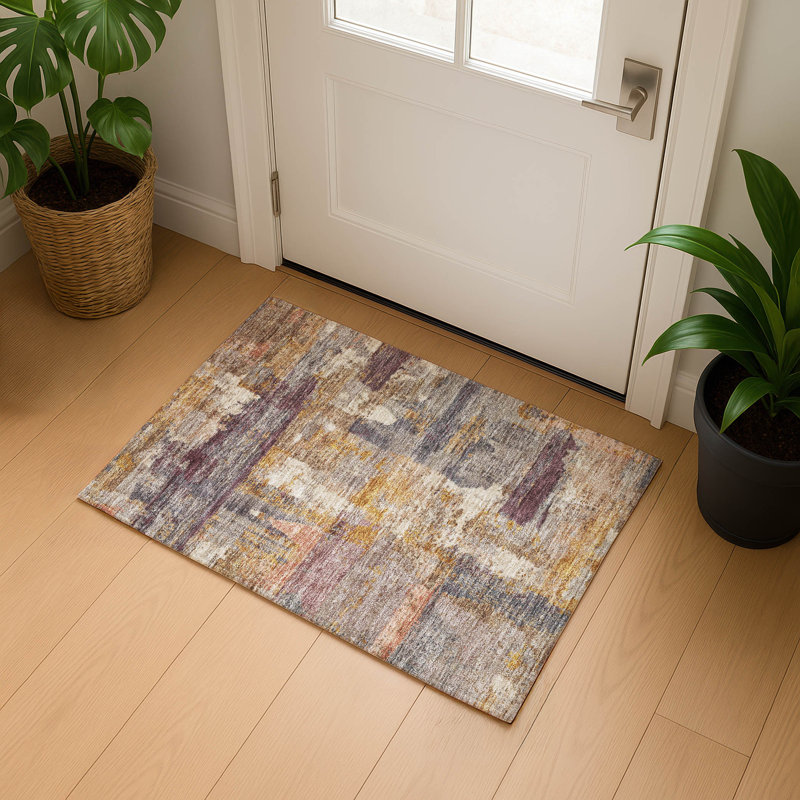 Premium Machine Washable Mayfield AMF2147 abstract Rug, Rust, Rectangle 1'8" x 2'6"