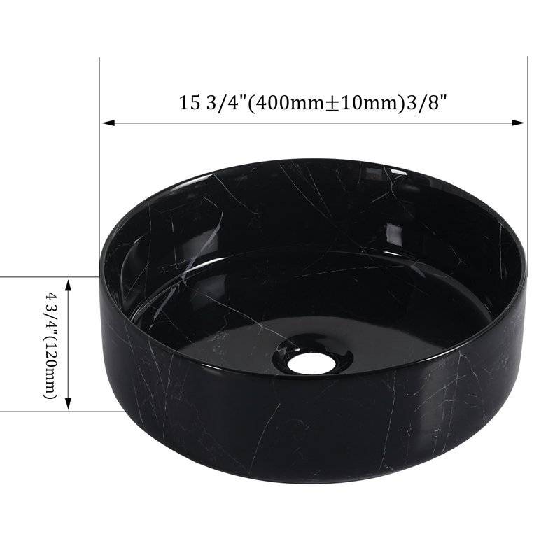 Lavabo de salle de bain vasque circulaire en céramique, Noir satiné