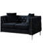 Canapé en velours noir 59,4 pouces de largeur avec boutons ornés de bijoux, accoudoirs carrés, 2 coussins