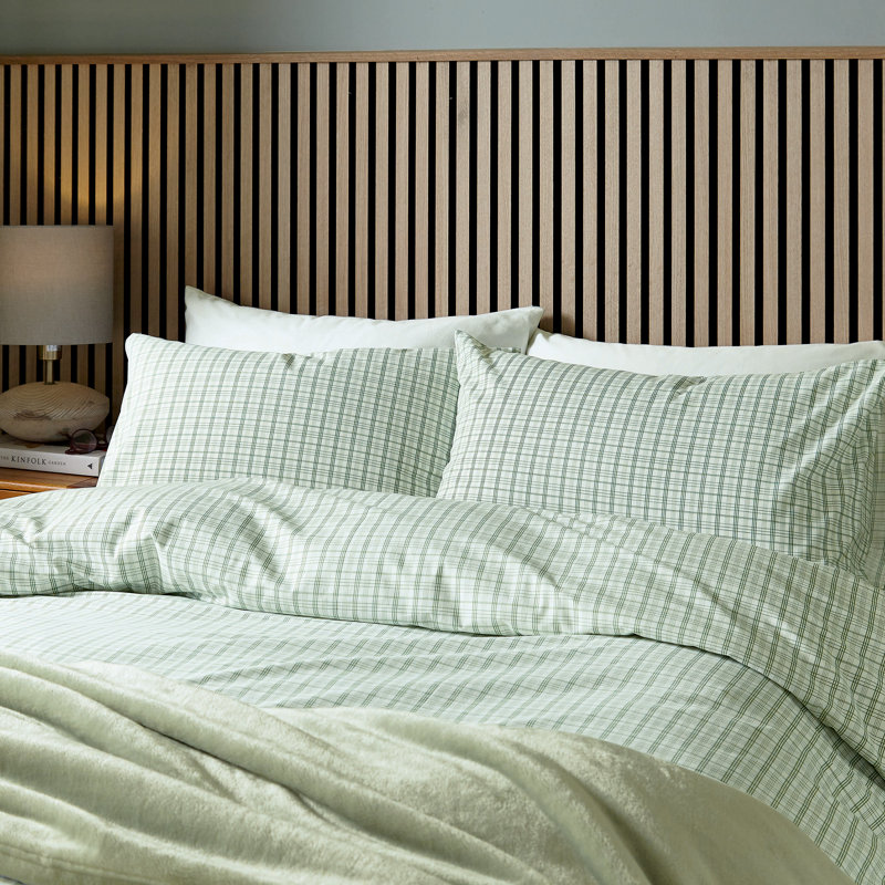 Tranquil Check Duvet Cover Set, Green Chequered, Super King Duvet Cover + 2 Pillowcases