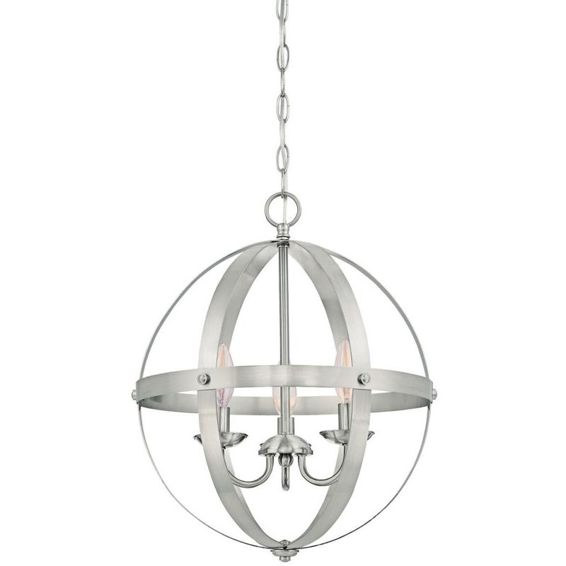 3 - Light Dimmable Geometric Chandelier, Brushed Nickel