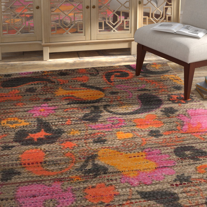 Veropeso Paisley Handwoven Cotton Pink/Brown/Orange Area Rug, Rectangle 4' x 6'