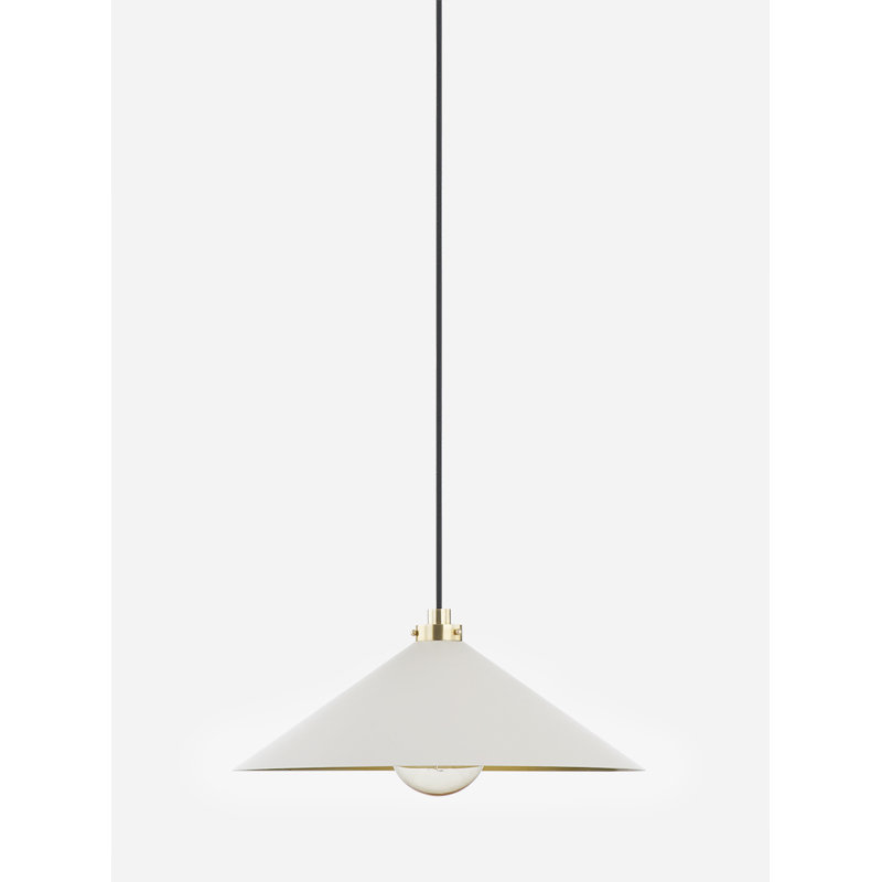 Luminaire suspendu 1 lumière, Laiton vieilli, Blanc cassé, H 8,5 po x l 20 po x P 20 po