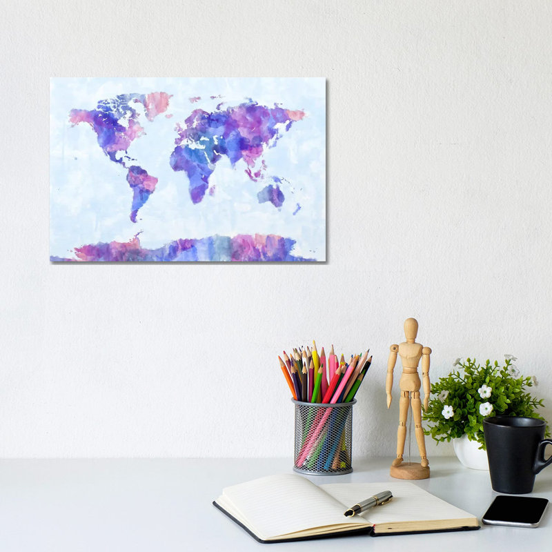 Map Of The World Paint Splashes V by Michael Tompsett - Wrapped Canvas Painting, 20.32 cm H x 30.48 cm W