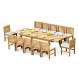 12 Seats 13 Pcs Grade-A Teak Wood Dining Set: 122" Caranas Double Extension Rectangle Table And 12 Devon Armless Chairs #11DV2900