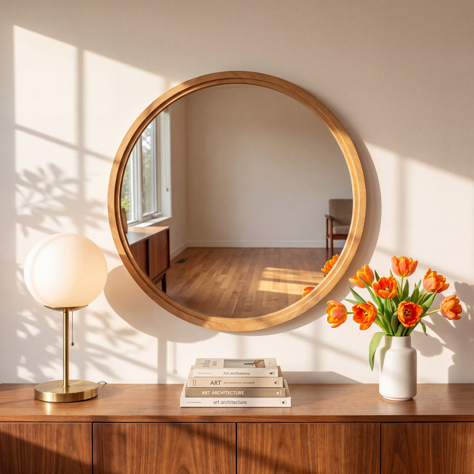 Scotty Round Mirror, Natural