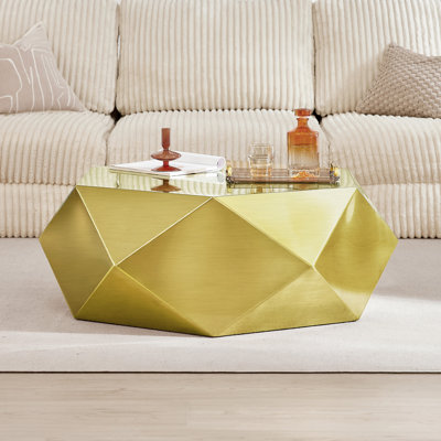 Table basse 41,7 po moderne en or avec motif en forme de losange entièrement assemblée