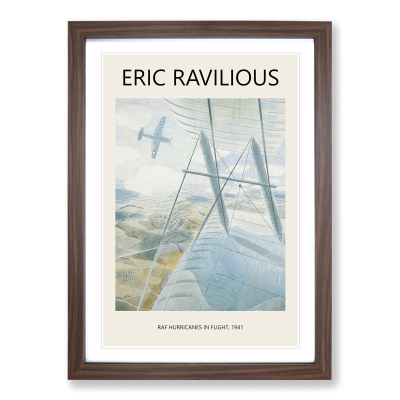 Hurricane in Flight by Eric Ravilious - Picture Frame Painting, Walnut Framed, 48cm H x 36cm W x 2cm D