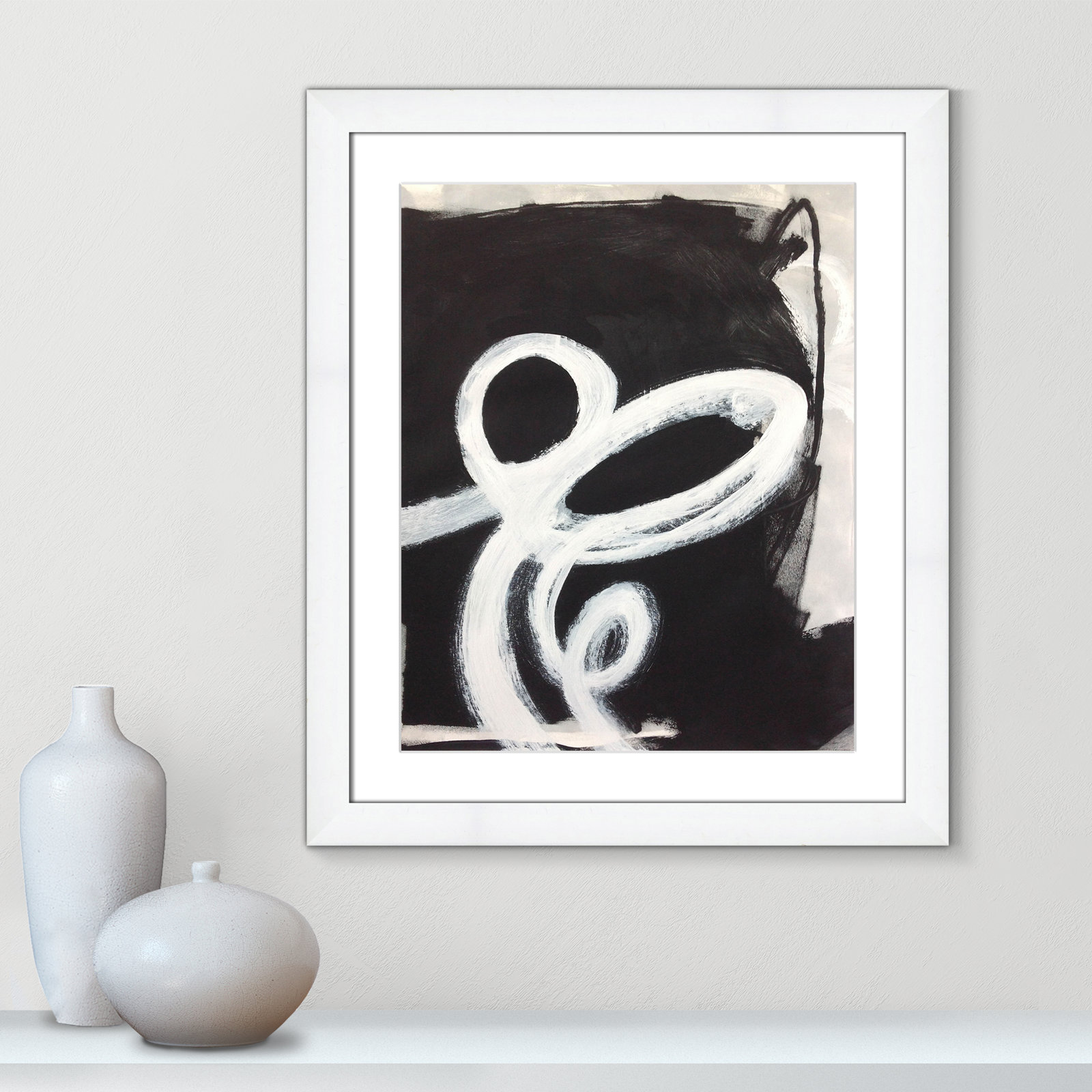 Bronte "Swirly Swirls II" Print, 27" H x 23" W x 1.25" D, White Cube Frame Matted
