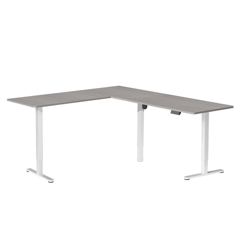 VIVO Electric Corner Desk, L-Shaped Workstation, Gray/White, 84.6" W x 63" D